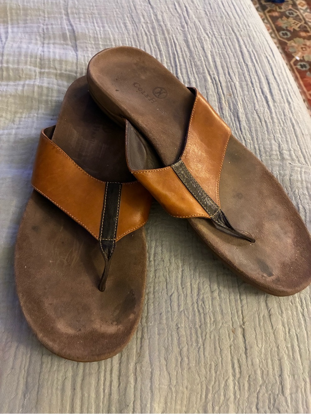 Cole Haan Men's Tan Leather Flip-Flop Sandals 13